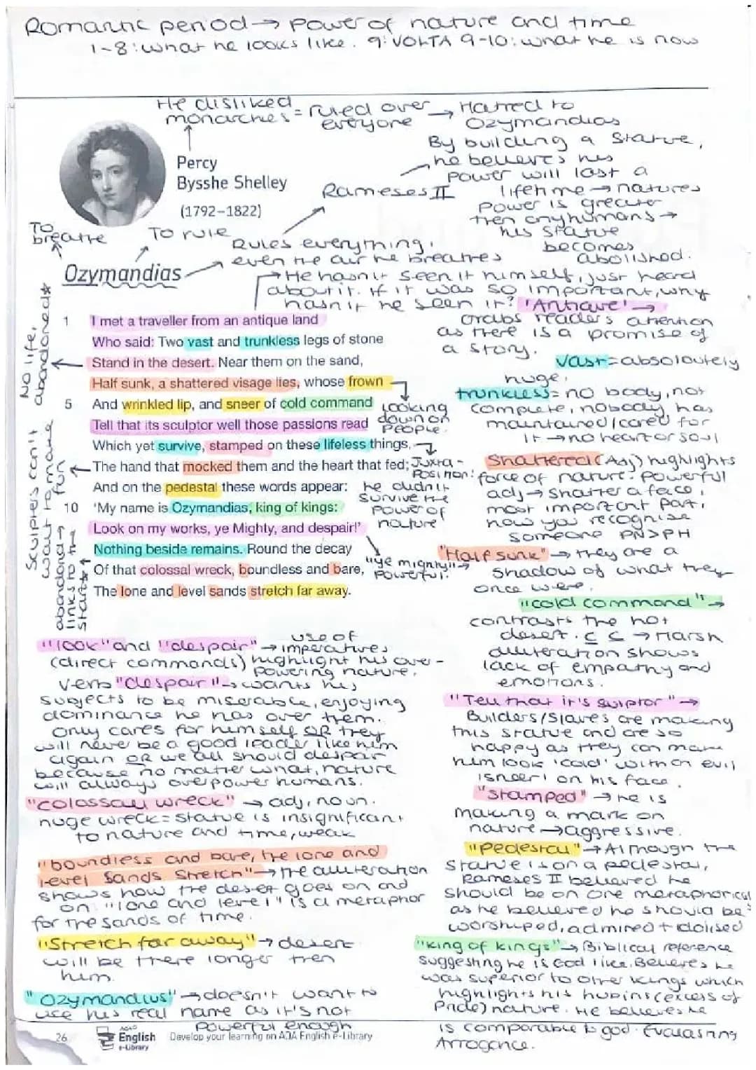 Grade 8/9 Ozymandias English Annotations PDF & Analysis