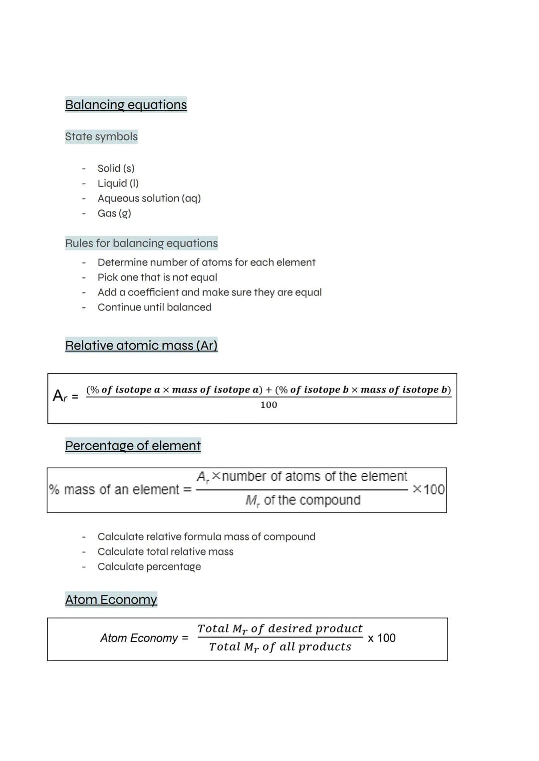 Topic 3: Quantitative Chemistry
Conservation of mass
Law of conservation of mass
No atoms are lost or made during chemical reaction
Mass of 