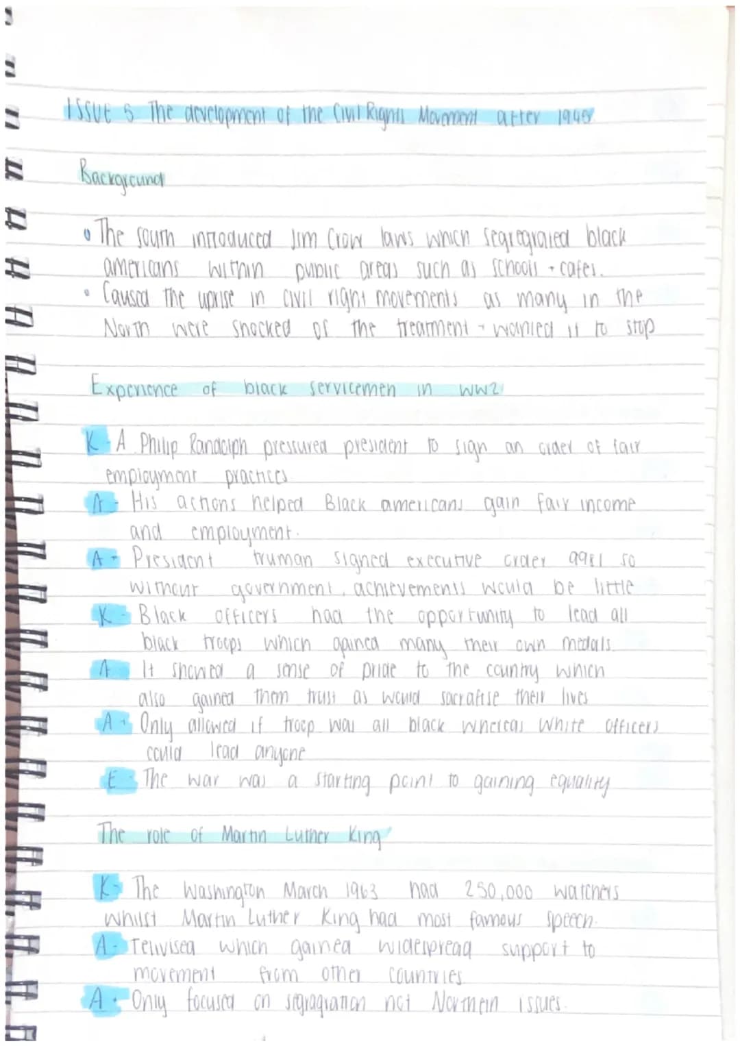 "
UDBALL D
Issue 6 The development of the Civil Rights Moverment after 1948r
Background
• The sourn introduced Jim Crow laws which segregrat