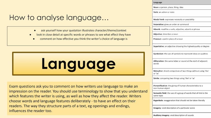 English Language Paper 1
(AQA) Paper 1 Overview
Language Paper 1 has 5 questions in total:
Q1: List 4 things about the text... [4 Marks]
Q2: