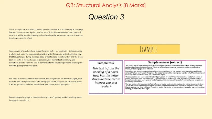 English Language Paper 1
(AQA) Paper 1 Overview
Language Paper 1 has 5 questions in total:
Q1: List 4 things about the text... [4 Marks]
Q2: