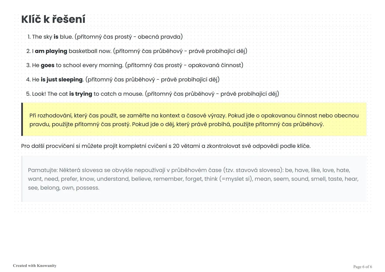 Přítomný čas prostý nebo průběhový
Přehled pravidel a cvičení pro správné použití přítomného času prostého (simple present) a průběhového (p