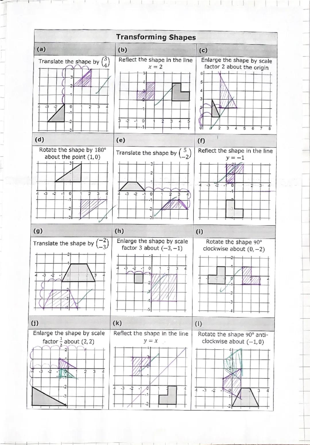 Transformations.
There are
и
types of transformation:
1
translations (moving)
reflections (mirroring)
rotation (spinning)
Enlargement (large