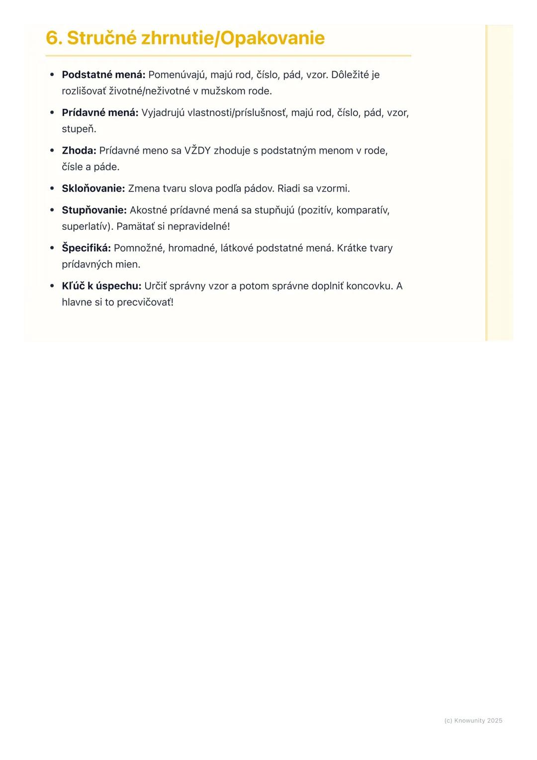 # Podstatné mená a prídavné
mená (prehĺbenie)

1. Prehľad a úvod

Takže, znova sa vraciame k podstatným a prídavným menám. Viem, že sme sa
o