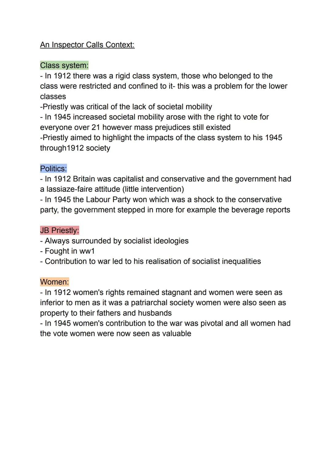 An Inspector Calls Context:
Class system:
- In 1912 there was a rigid class system, those who belonged to the
class were restricted and conf