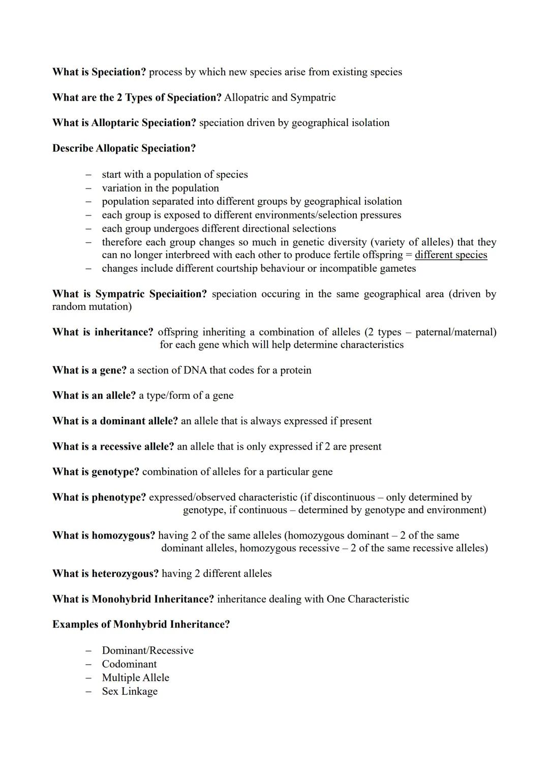# Module 7 (Population, Evolution, Inheritance) Revision Notes

What is a species? group of organisms with similar characteristics that can 