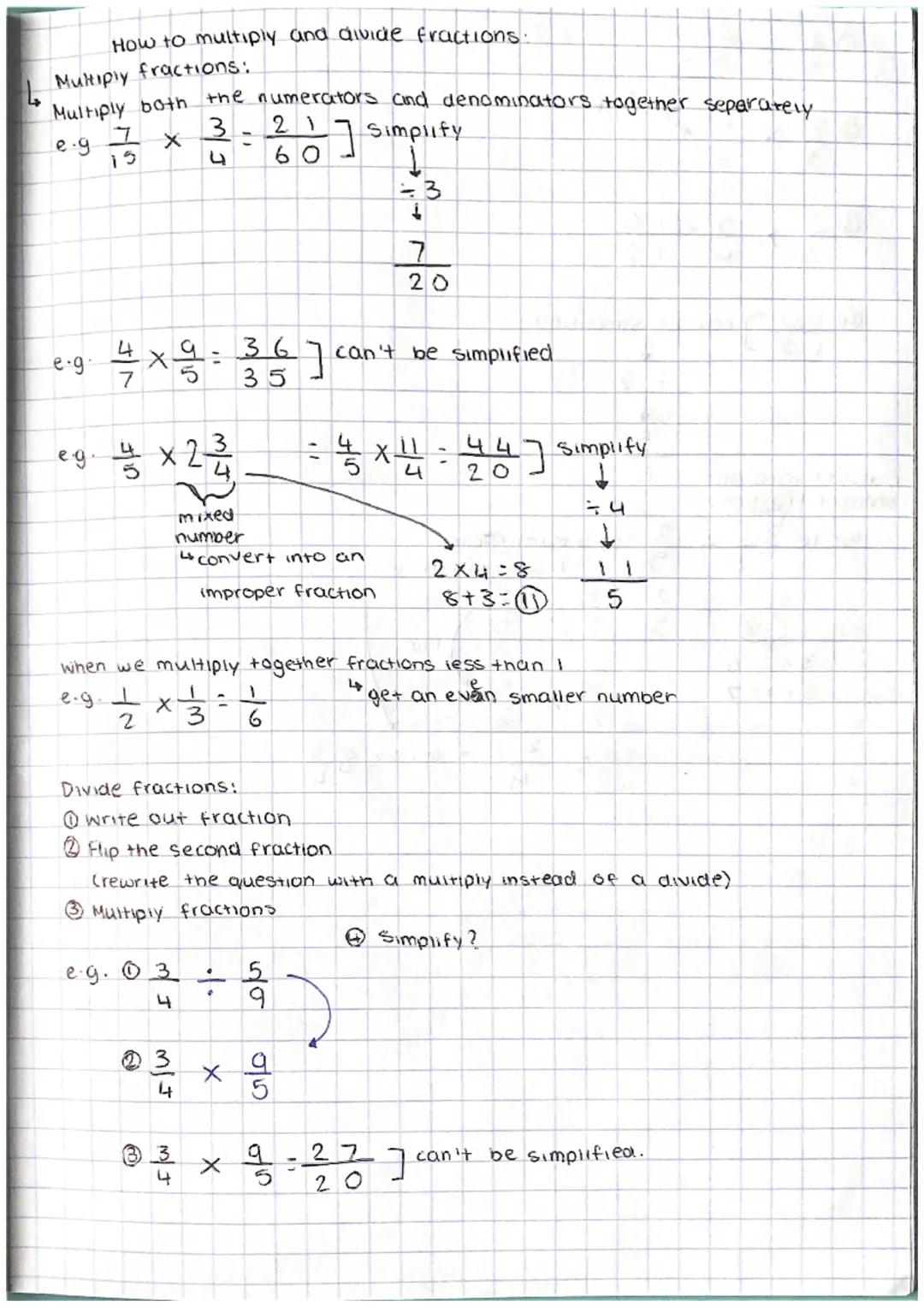 How to multiply and divide fractions:
fractions:
Multiply
Multiply both the numerators and denominators together separately
3
21
e.g
X
]Simp