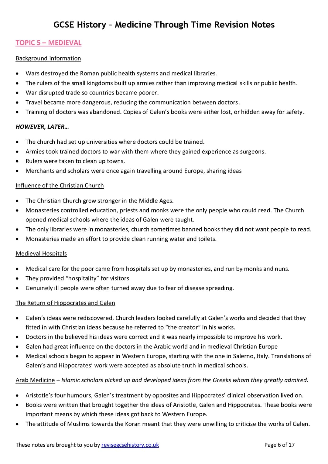 Medicine Through Time History GCSE notes