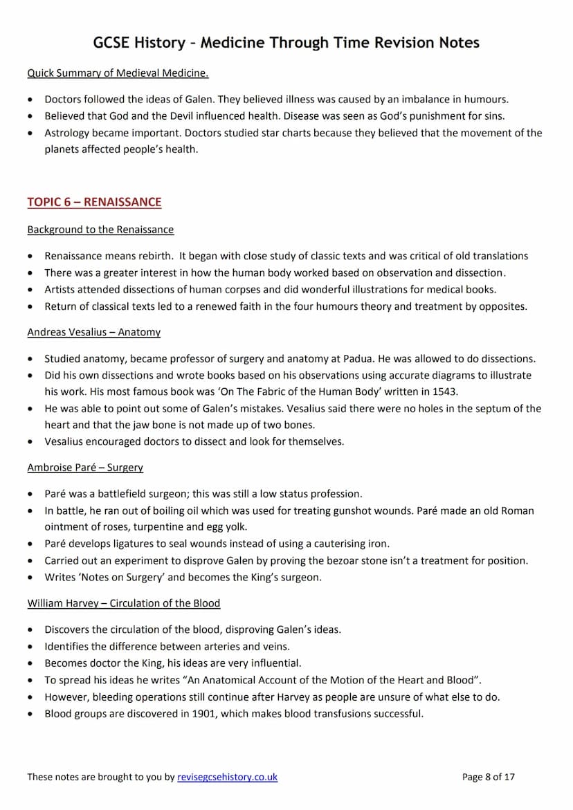 GCSE History - Medicine Through Time Revision Notes
TOPIC 5-MEDIEVAL
Background Information
Wars destroyed the Roman public health systems a