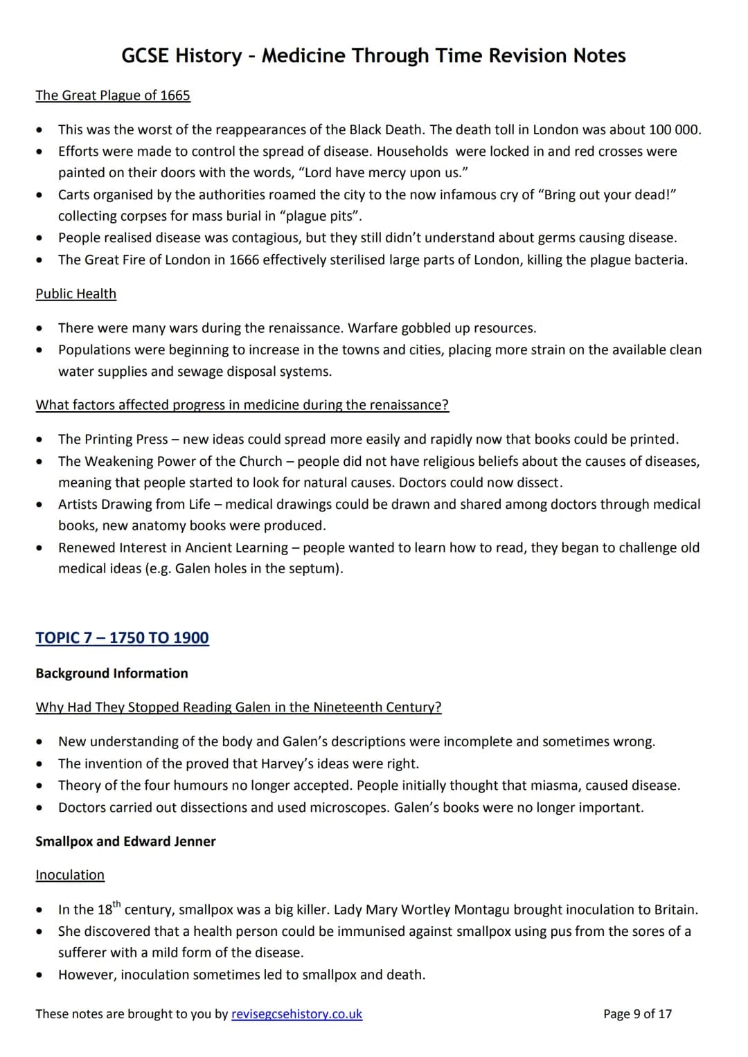GCSE History - Medicine Through Time Revision Notes
TOPIC 5-MEDIEVAL
Background Information
Wars destroyed the Roman public health systems a