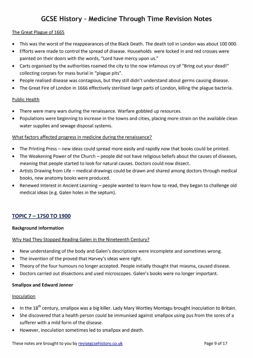 GCSE History - Medicine Through Time Revision Notes
TOPIC 5-MEDIEVAL
Background Information
Wars destroyed the Roman public health systems a