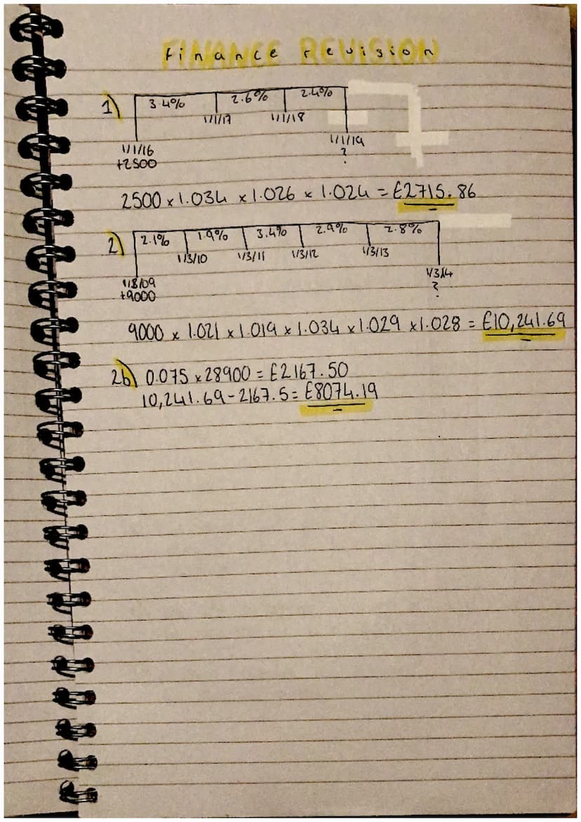 1
+
70
6m
financere.
2% a year
3yrs By Sm
6 months = 70 x 1.021/2²
= £70.70
3
=
70 x 1.02² = €74.28
years.
5yr 3mon = 70× 1.02 63/12 - £77.6