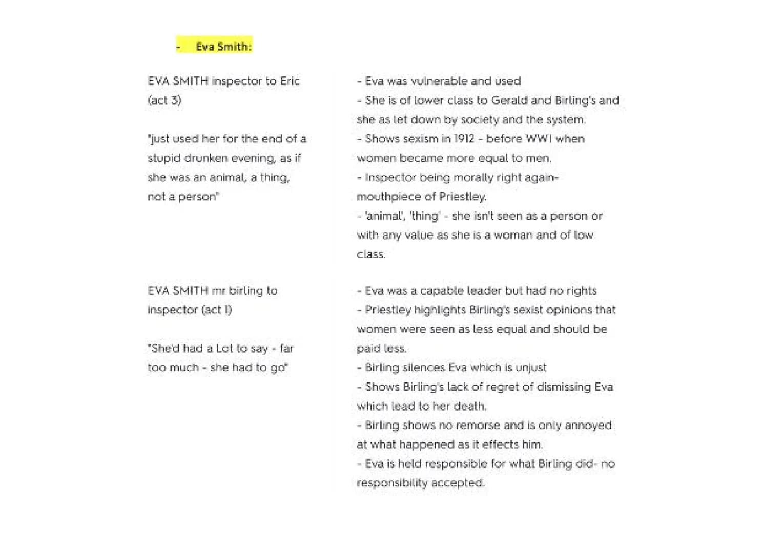 An Inspector Calls Notes
Sheila Birling - CHARACTER
Saturday, 12 February 2022 13:04
Essay Plans
Character Essay Plan - Sheila Birling
"Expl
