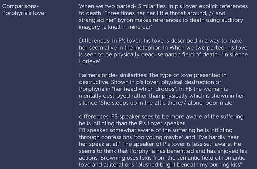 Porphyria's Lover -
Robert Browning
Porphyria's lover quotes
Dramatic monologue about a man who is unable to cope with
his emotions towards 