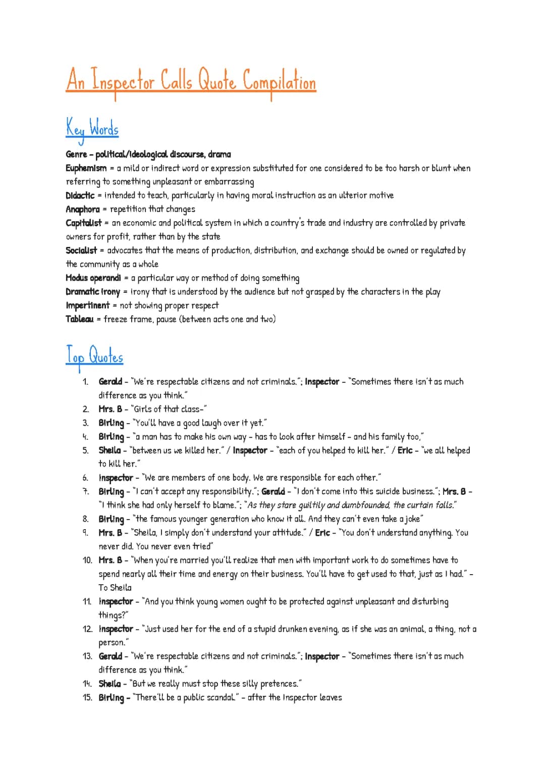 Famous Quotes & Characters in 'An Inspector Calls': Gender, Age, and Supernatural Analysis