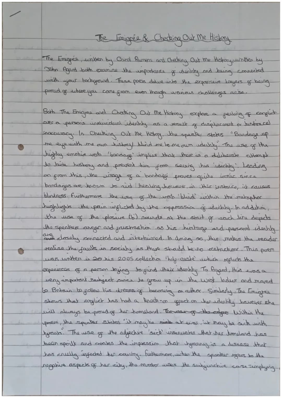 The Emigrée & 'Checking Out Me History' Poem Comparison
