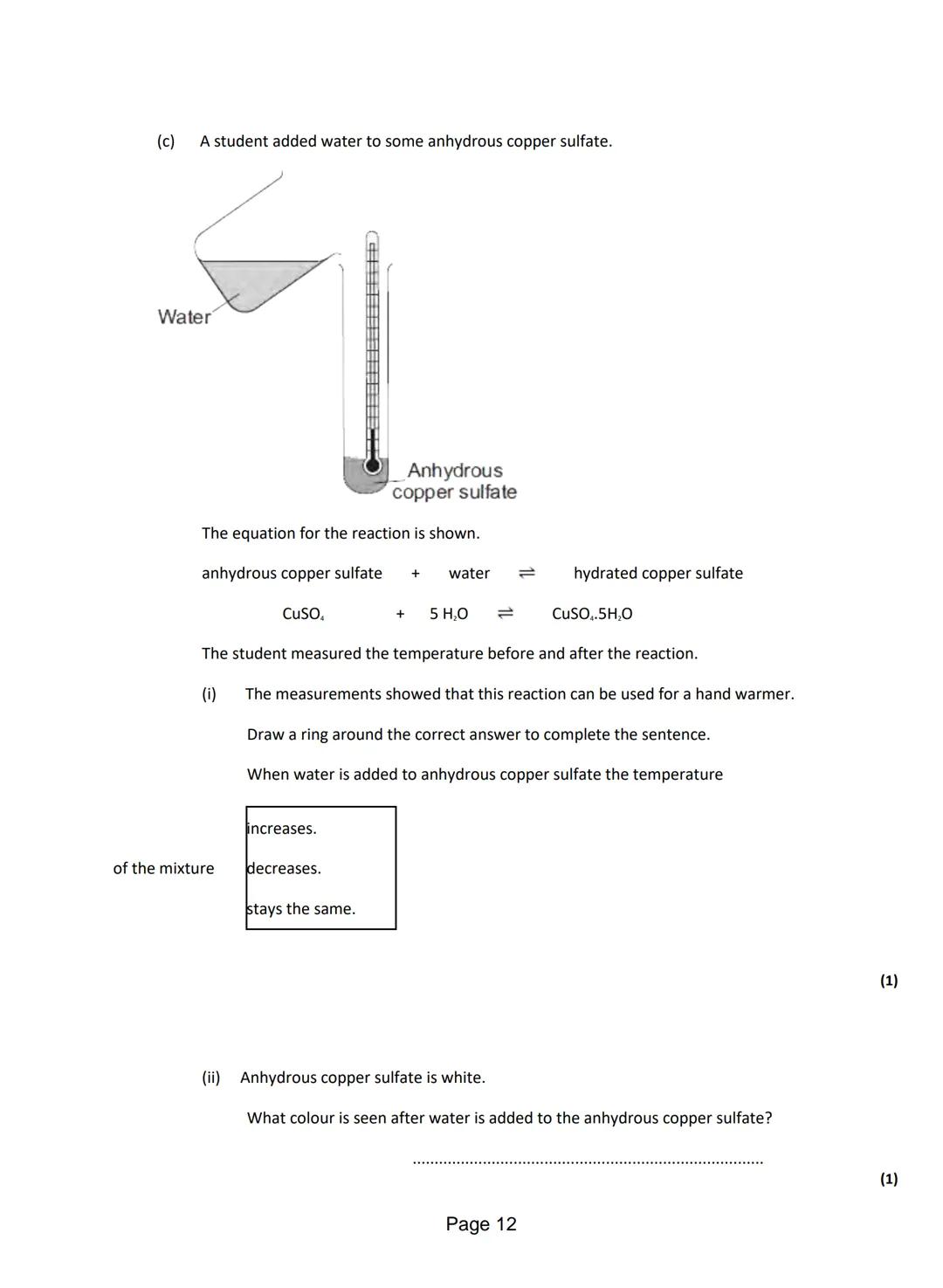 
<p>Q1. <strong>Anhydrous Cobalt Chloride Reaction</strong></p>
<p>The word equation shows the reaction between anhydrous cobalt chloride an