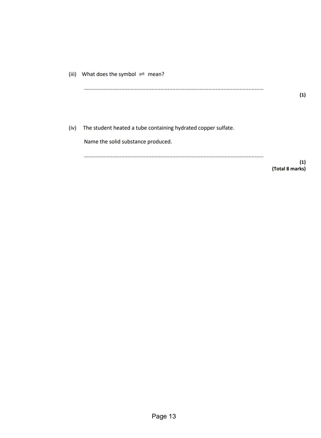 
<p>Q1. <strong>Anhydrous Cobalt Chloride Reaction</strong></p>
<p>The word equation shows the reaction between anhydrous cobalt chloride an