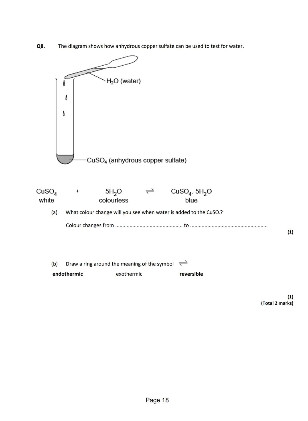 
<p>Q1. <strong>Anhydrous Cobalt Chloride Reaction</strong></p>
<p>The word equation shows the reaction between anhydrous cobalt chloride an