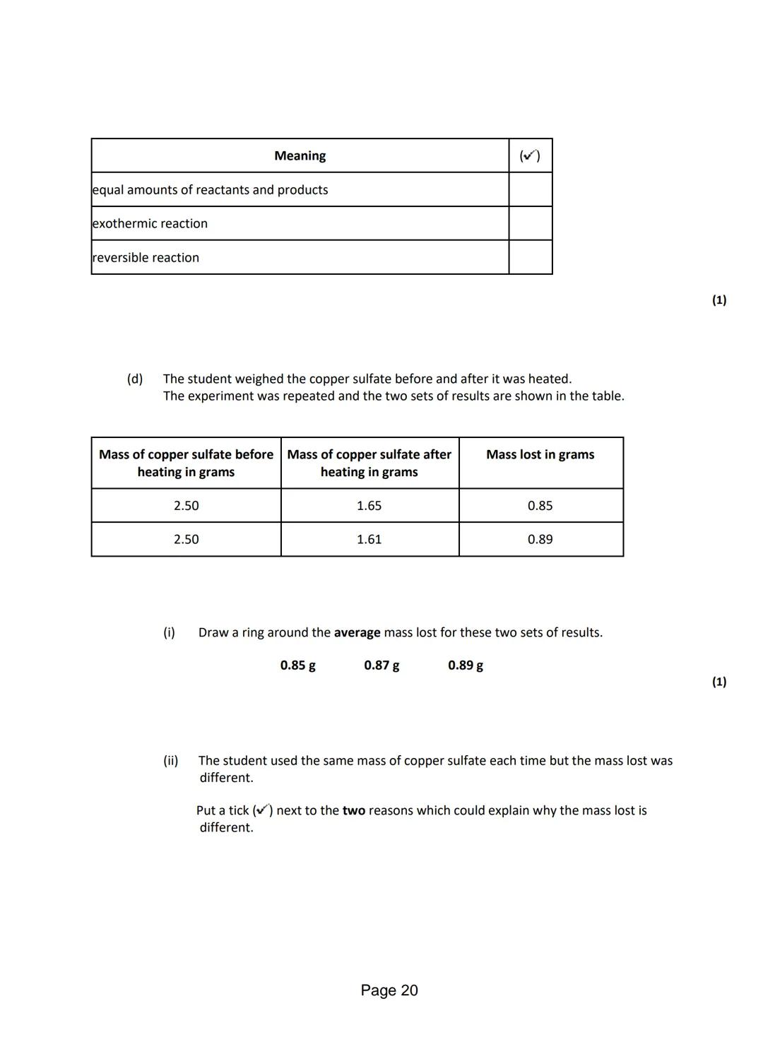 
<p>Q1. <strong>Anhydrous Cobalt Chloride Reaction</strong></p>
<p>The word equation shows the reaction between anhydrous cobalt chloride an