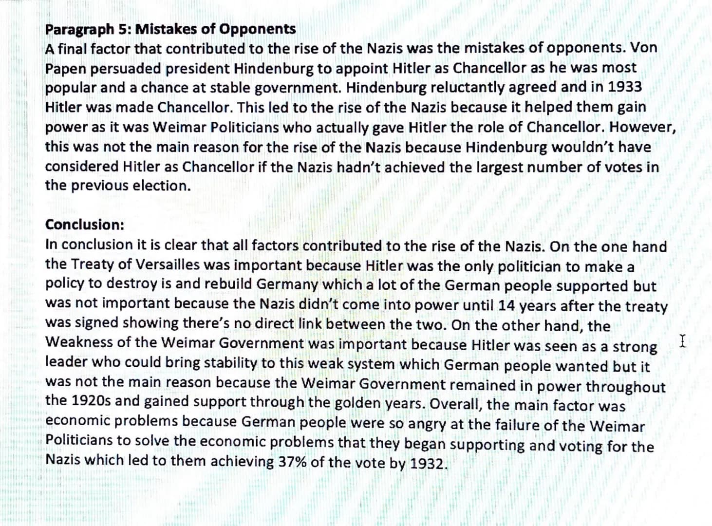 Rise of the Nazis Essay
Question: To what extent was the Treaty of Versailles the main reason for the rise of the
Nazis?
Introduction:
In 19