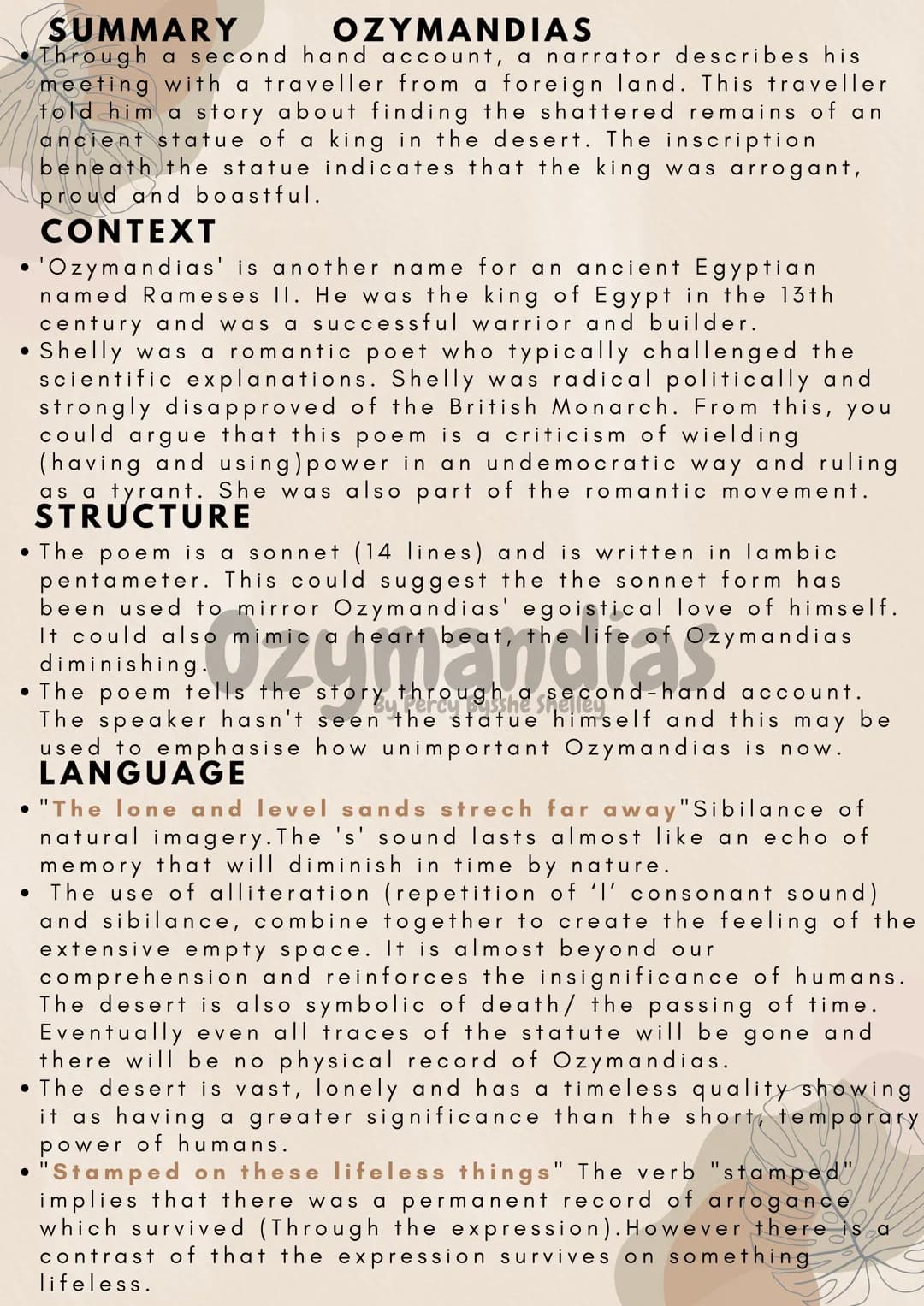 CONTEXT
●
• 'Ozymandias' is another name for an ancient Egyptian
named Rameses II. He was the king of Egypt in the 13th
century and was a su