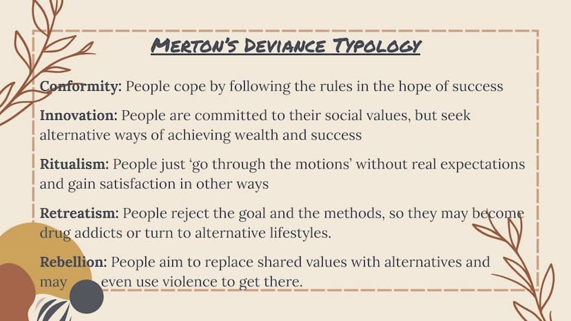 THE SOCIAL CONSTRUCT OF
CRIME + DEVIANCE Crime: Acts that break the law set out by the CJS
Deviance: Acts that go against social norms and v
