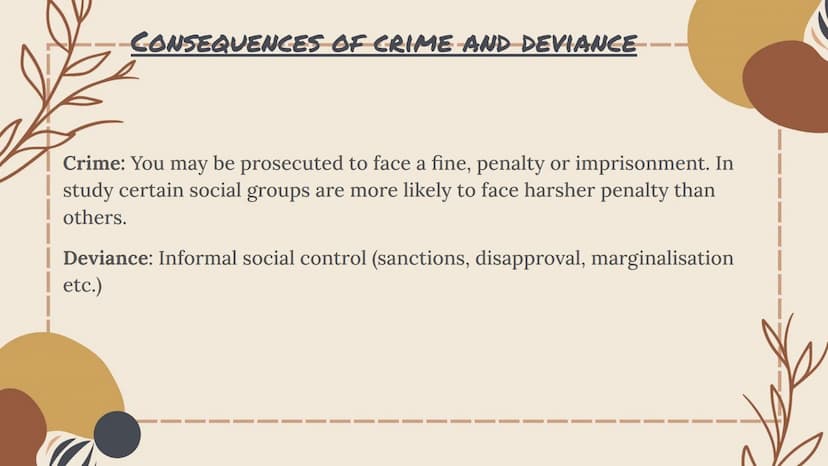 THE SOCIAL CONSTRUCT OF
CRIME + DEVIANCE Crime: Acts that break the law set out by the CJS
Deviance: Acts that go against social norms and v