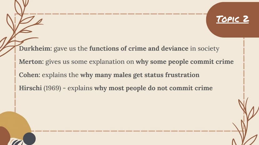 THE SOCIAL CONSTRUCT OF
CRIME + DEVIANCE Crime: Acts that break the law set out by the CJS
Deviance: Acts that go against social norms and v