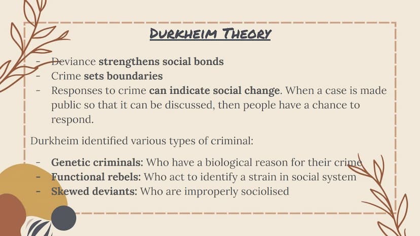 THE SOCIAL CONSTRUCT OF
CRIME + DEVIANCE Crime: Acts that break the law set out by the CJS
Deviance: Acts that go against social norms and v