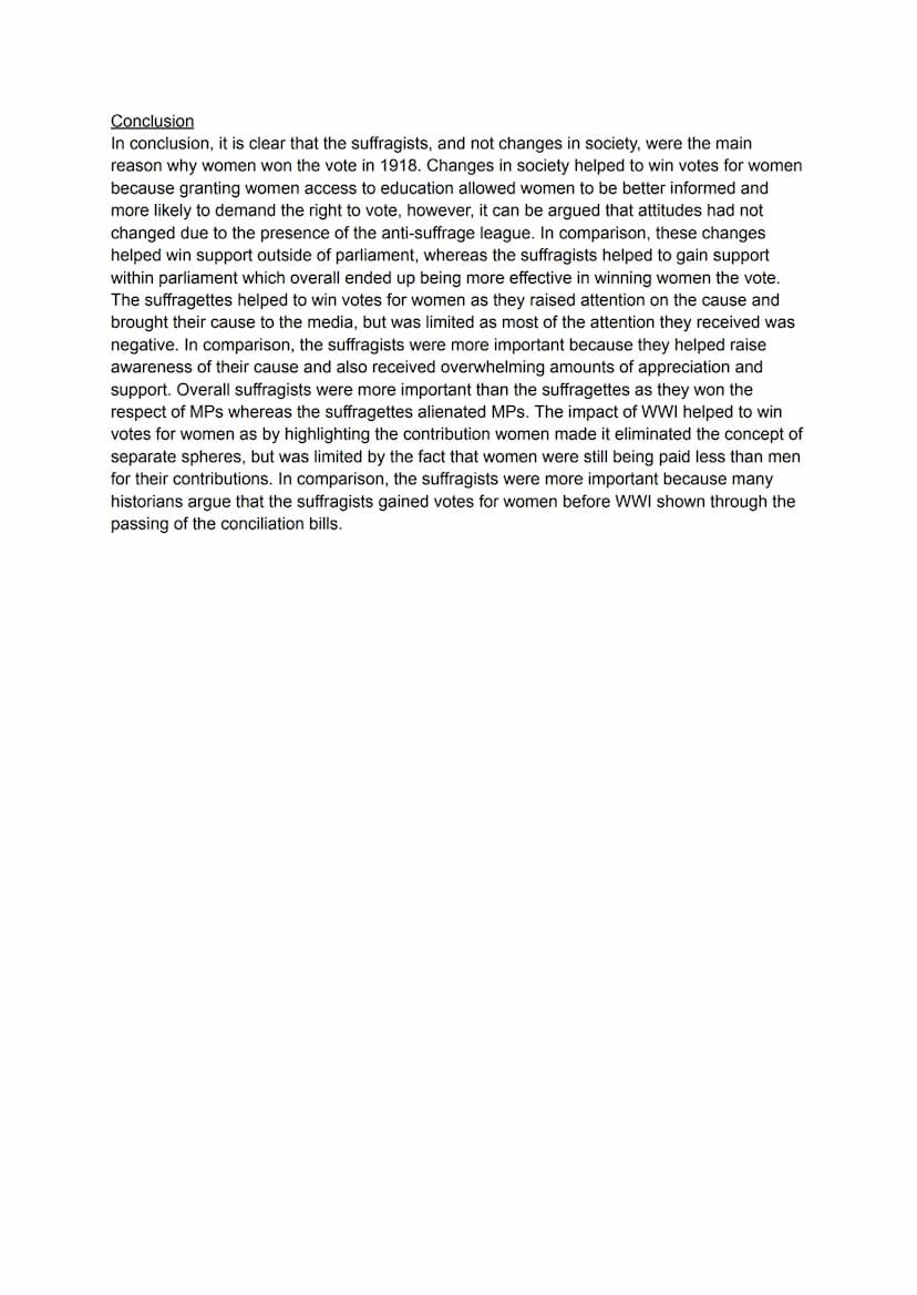 Higher History - Votes for Women
Introduction
Before 1914, a perception existed that men and women inhabited 'separate spheres'. The
consequ