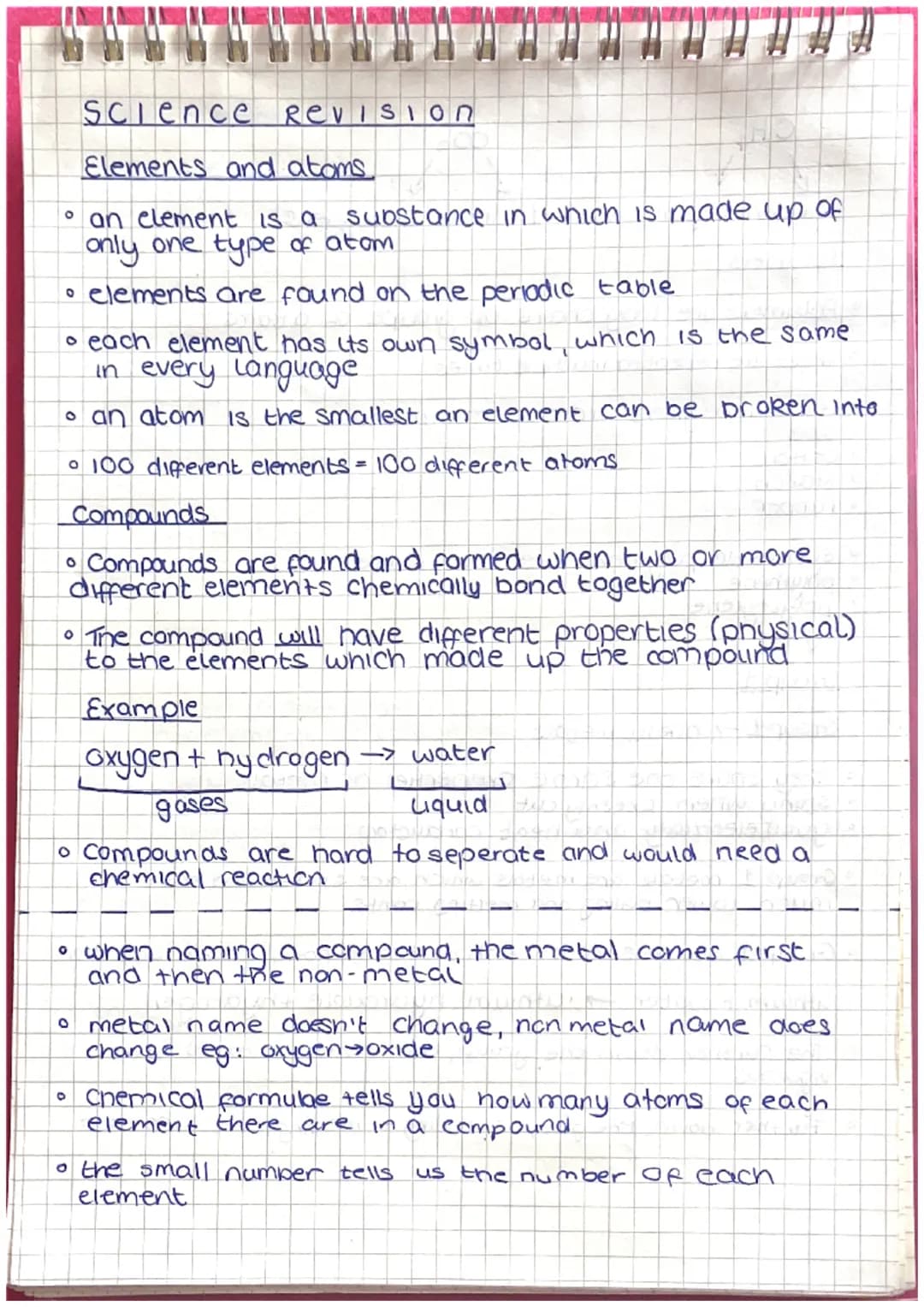 Science Revision
Elements and atoms.
an element is a substance in which is made up of
only one type of atom
• elements are found on the peri