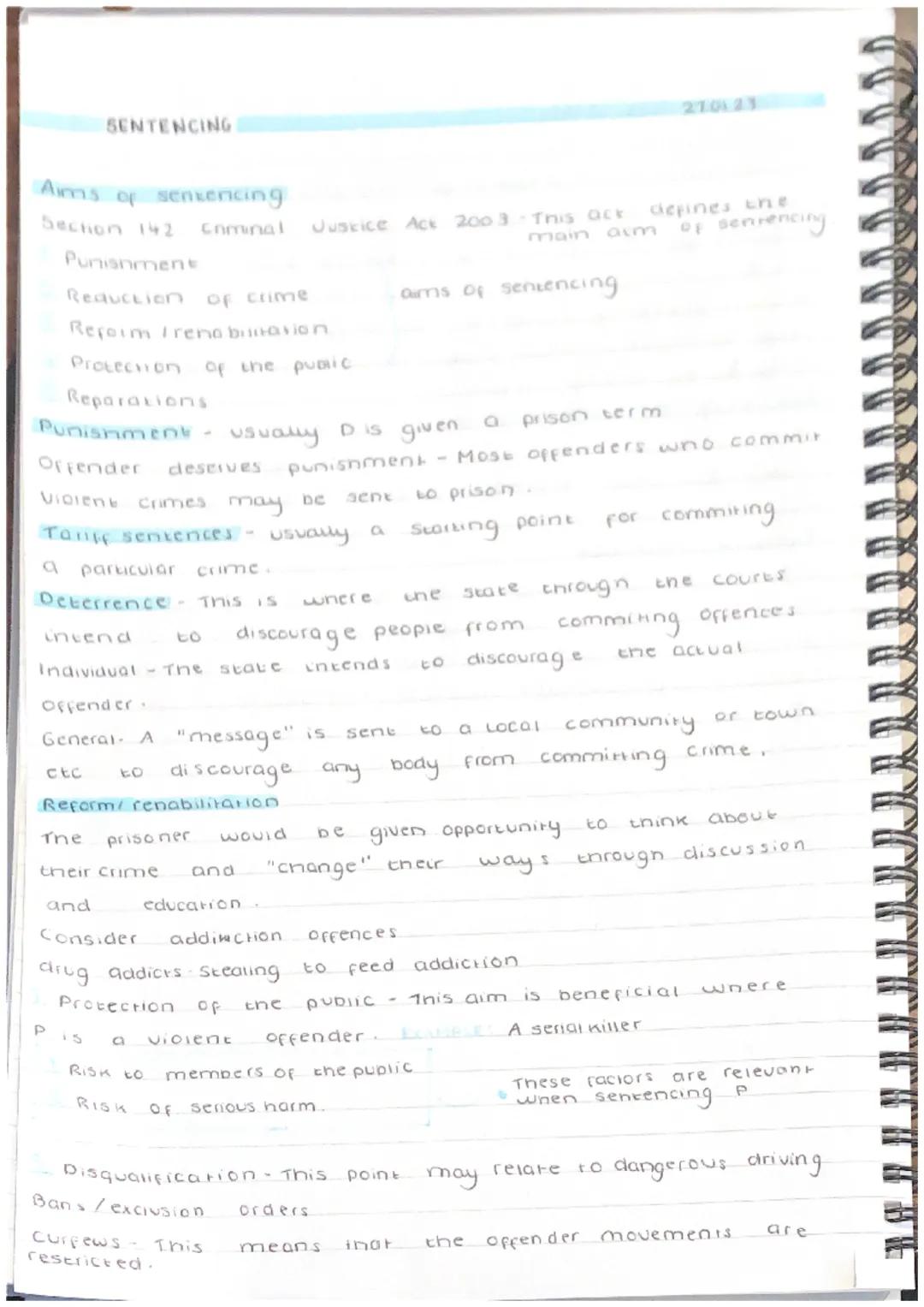 SENTENCING

Aims of sentencing
Sechon 142
Punishment
Reduction of crime
Repoim Irenabilitation
Protection of the pudic
270123
Cominal
Justic