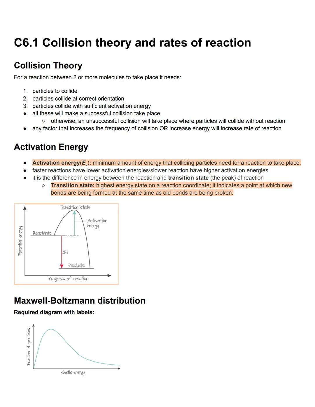 # C6.1 Collision theory and rates of reaction

Collision Theory

For a reaction between 2 or more molecules to take place it needs:

1. part