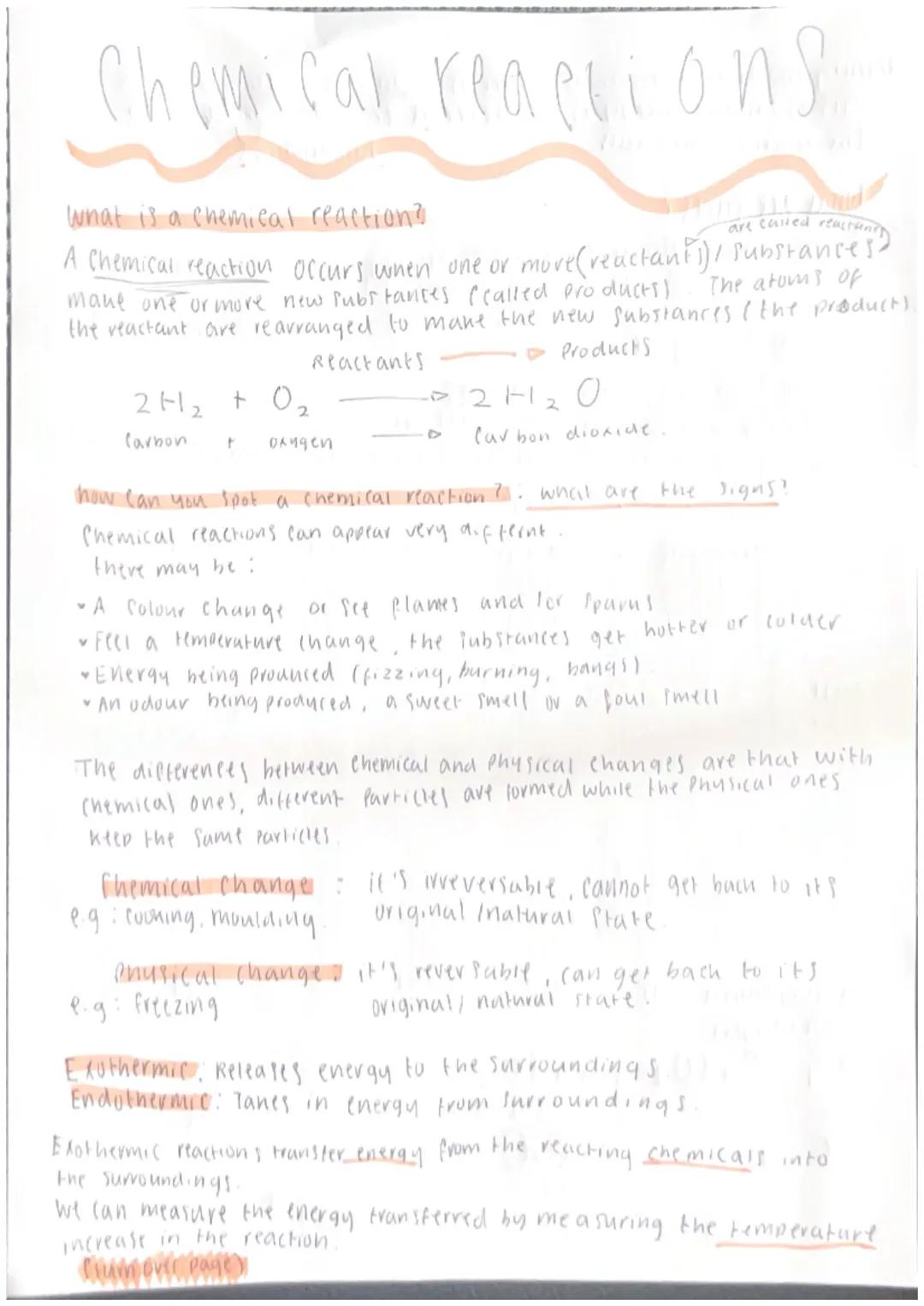 chemical reactions year 8 end of year revision