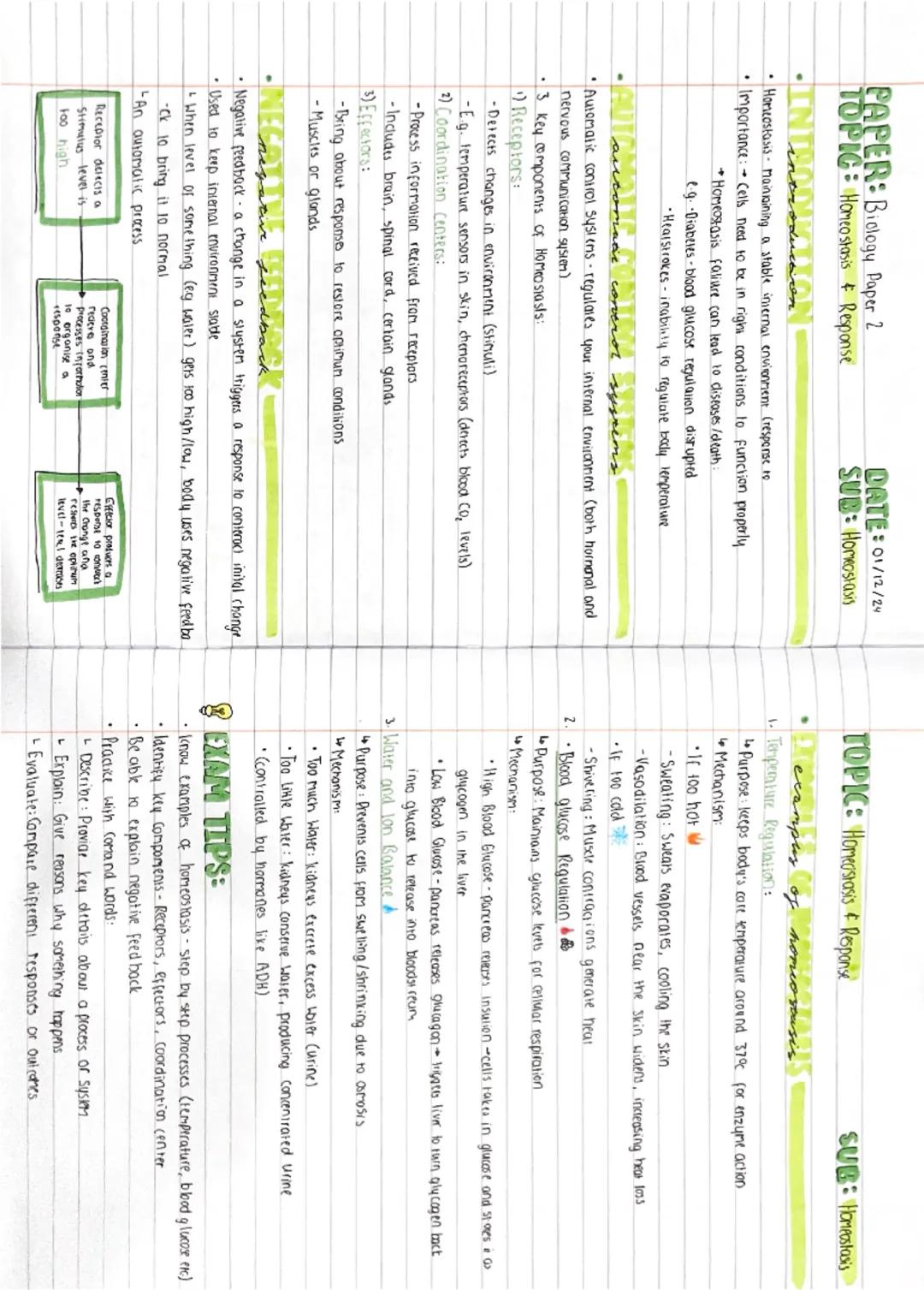 PAPER: Biology Paper 2
TOPIC: Homeostasis & Response
DATE:01/12/24
SUL: Homeostasis

introduction
•Homeostasis Mainaining a stable inmernal 