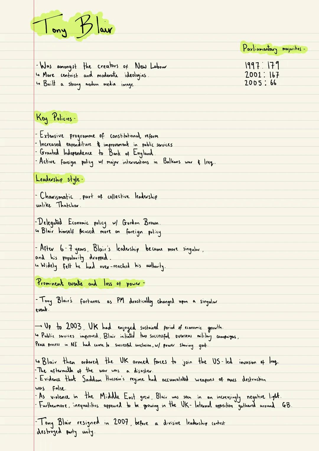 Tony Blair-Case Study Tony Blair
- Was amongst the creators of New Labour
↳ Move centrist and moderate ideologies.
strong modern media
image