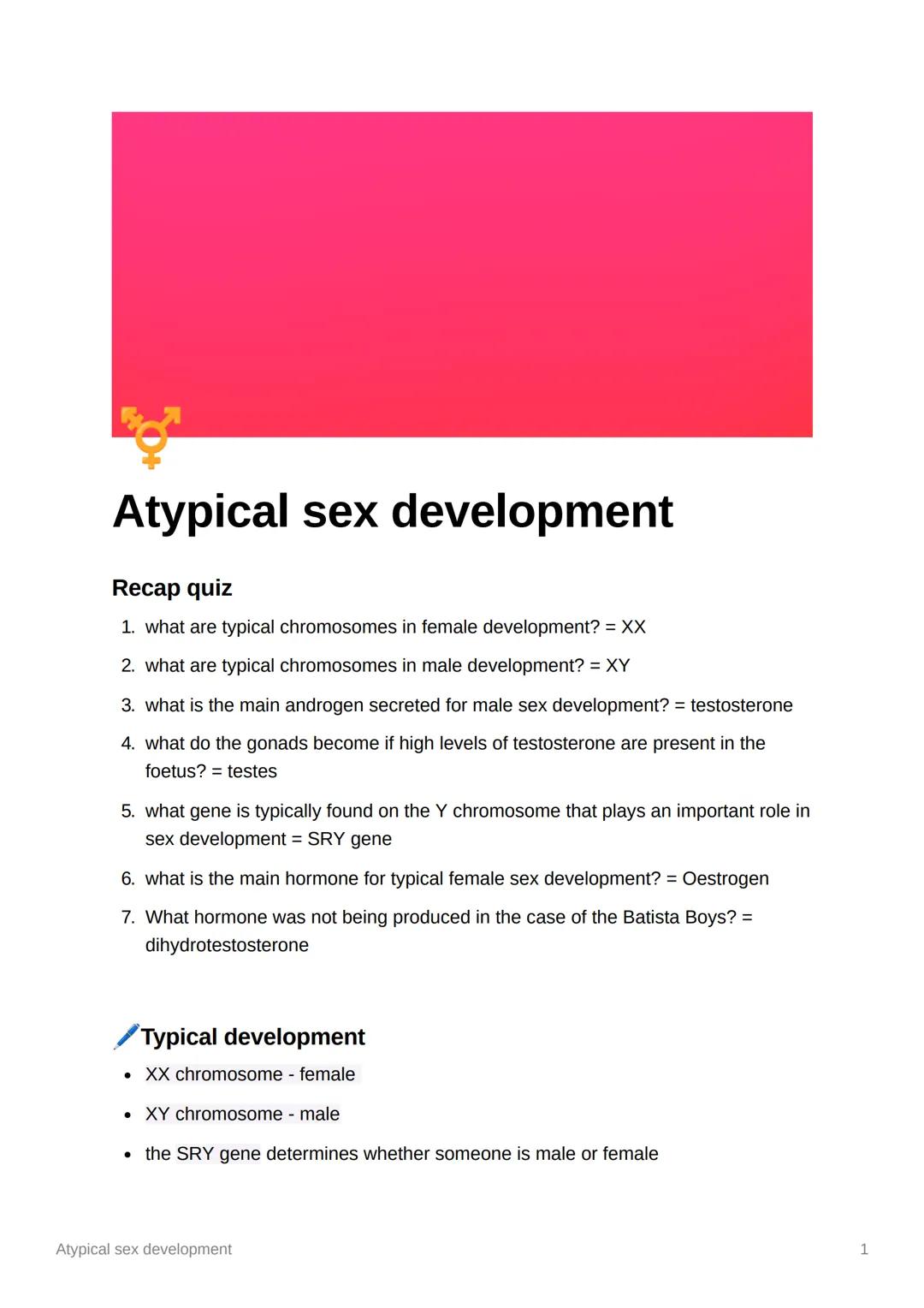 Atypical sex development notes