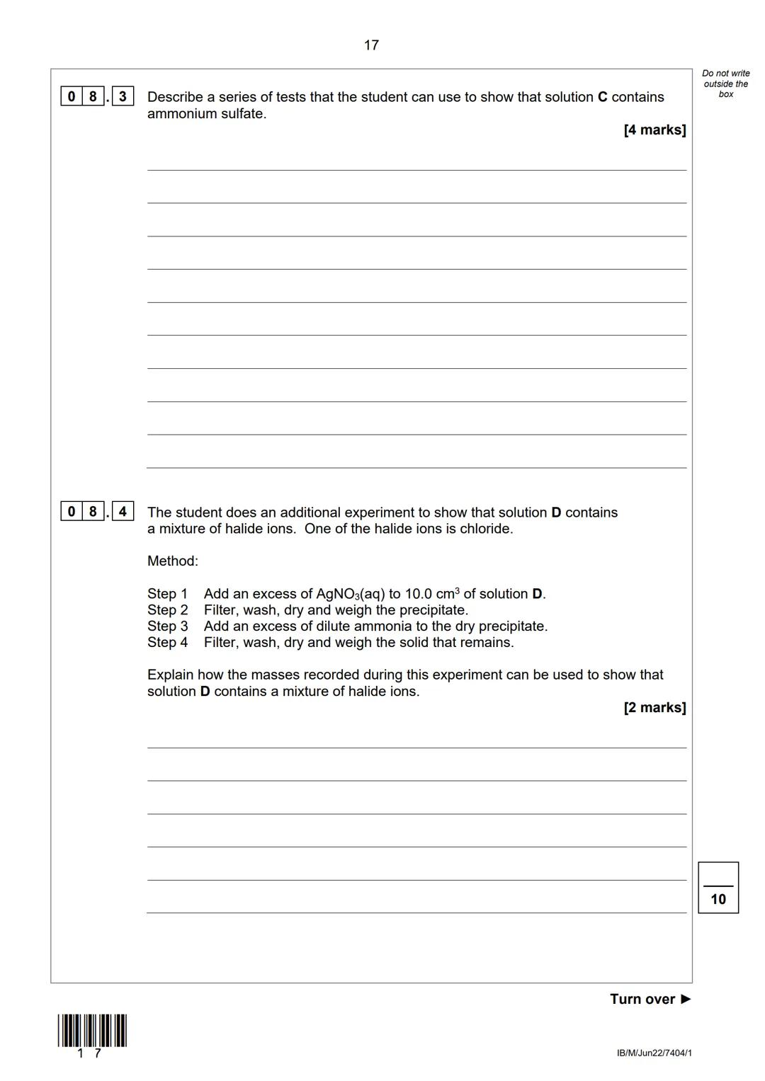 AQA
Please write clearly in block capitals.
Centre number
Surname
Forename(s)
Candidate signature
AS
I declare this is my own work.
CHEMISTR