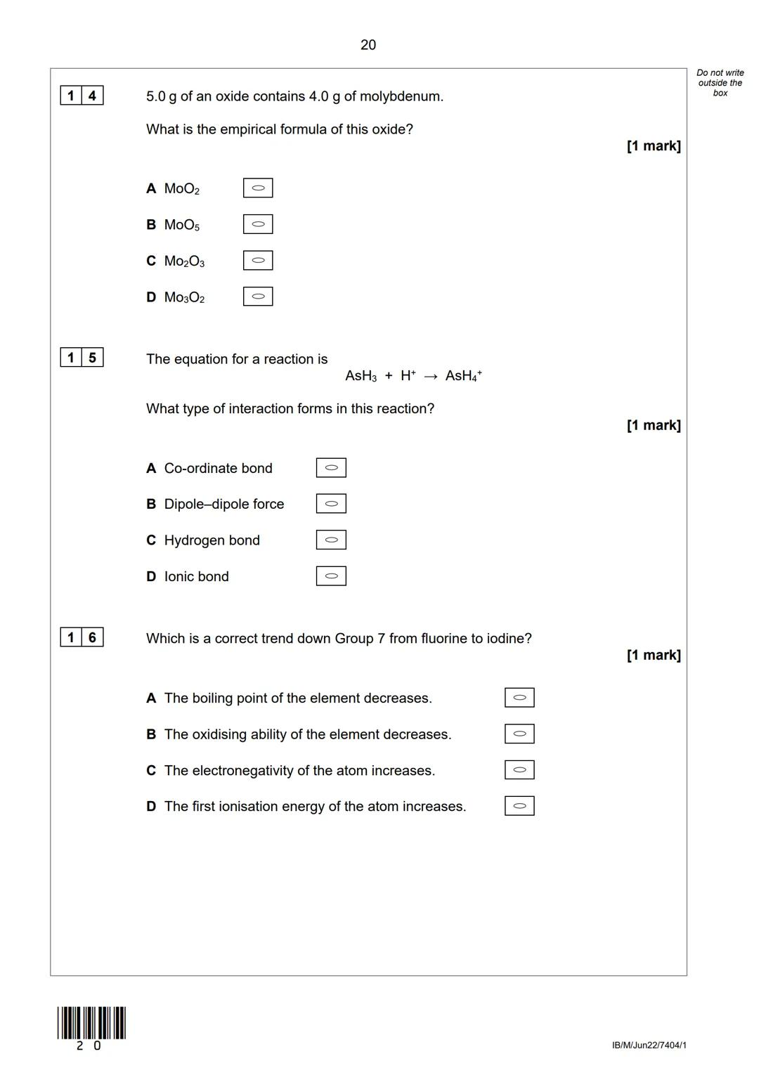 AQA
Please write clearly in block capitals.
Centre number
Surname
Forename(s)
Candidate signature
AS
I declare this is my own work.
CHEMISTR