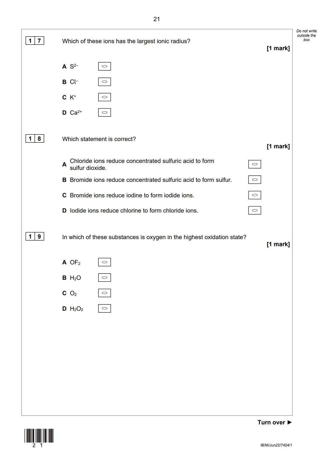 AQA
Please write clearly in block capitals.
Centre number
Surname
Forename(s)
Candidate signature
AS
I declare this is my own work.
CHEMISTR