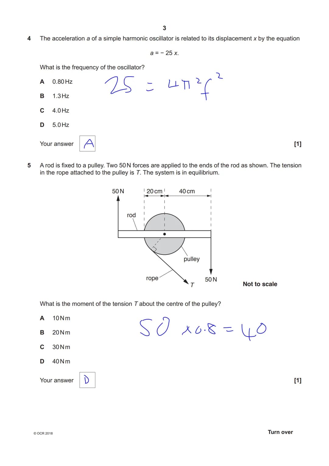 6904971953
OCR
Oxford Cambridge and RSA
A Level Physics A
H556/01 Modelling physics
Monday 4 June 2018 - Afternoon
Time allowed: 2 hours 15 