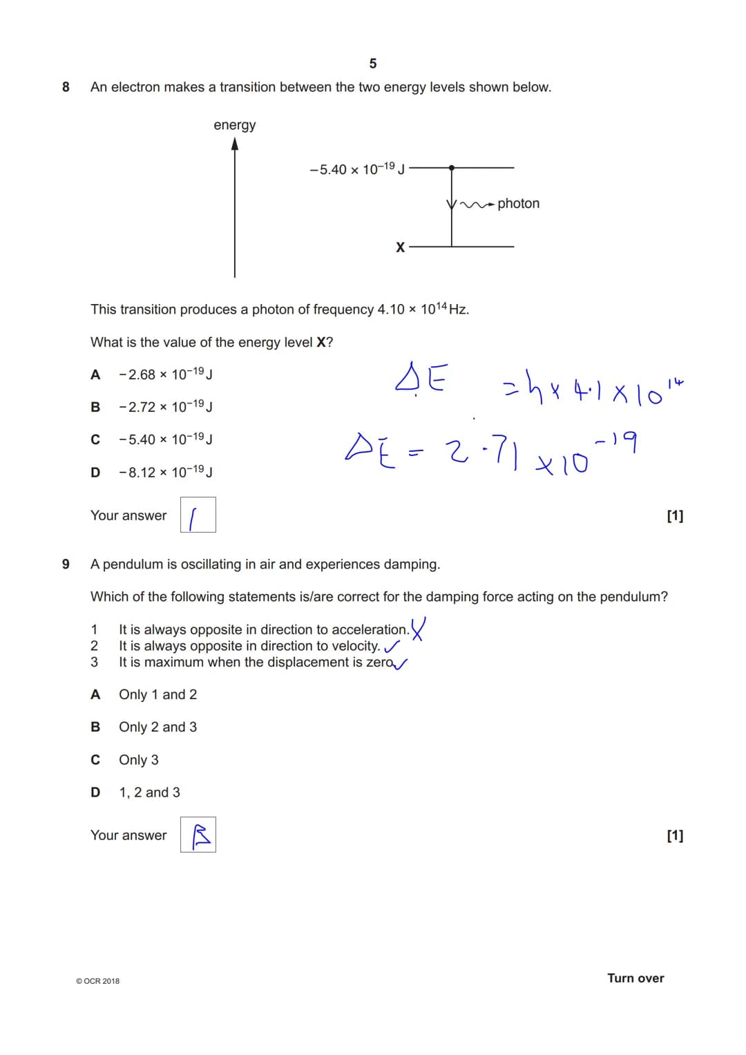 6904971953
OCR
Oxford Cambridge and RSA
A Level Physics A
H556/01 Modelling physics
Monday 4 June 2018 - Afternoon
Time allowed: 2 hours 15 