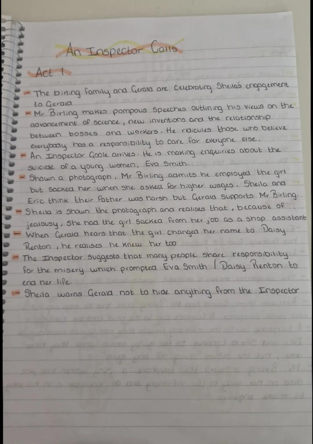 An Inspector Calls
Act 1
-The birting family and Gerala are Celebrating Sheila's engagement
to Geraia
-Mr Birling makes pompous Speeches out