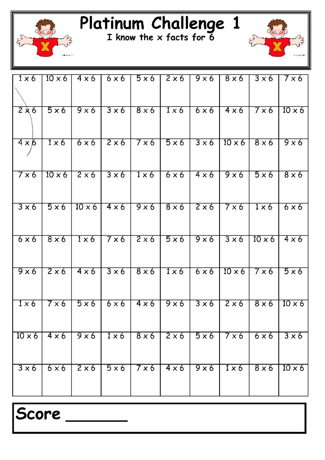 Times Table Sheet 