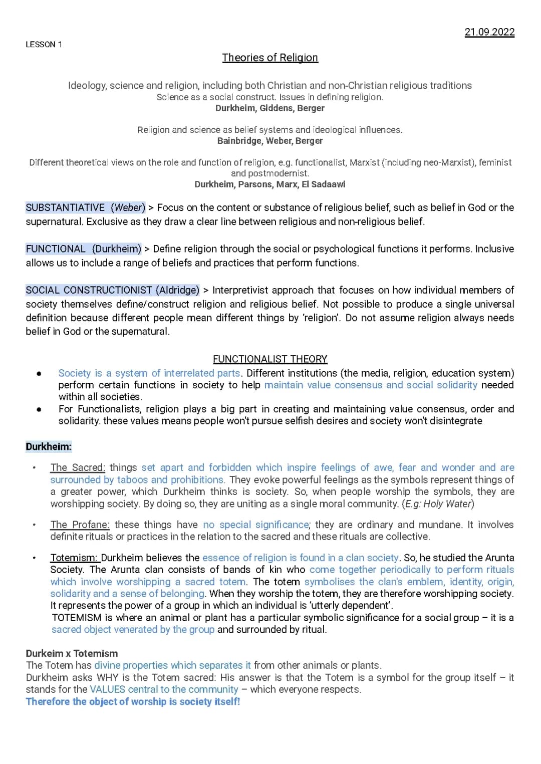 AQA Sociology A Level: Theories of Religion PDF and More - Easy Study Notes