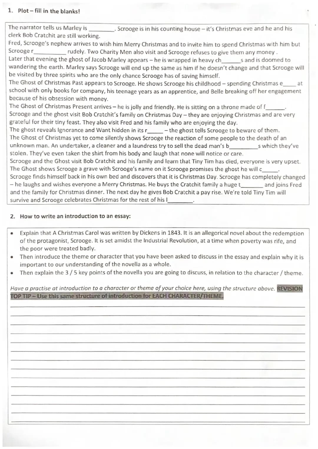 A Christmas Carol work booklet and quotes 