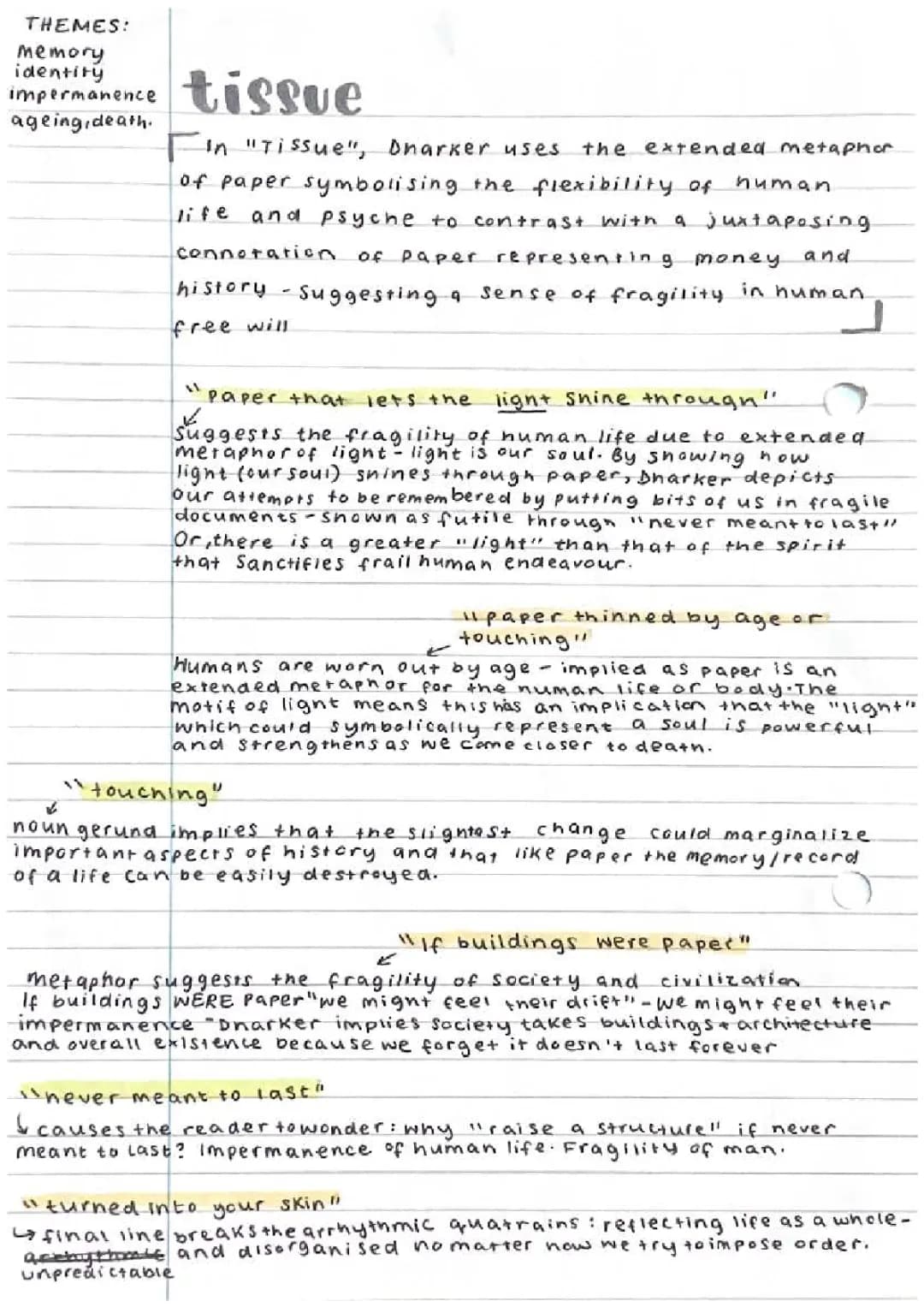 Tissue Poem Analysis for Power and Conflict GCSE | PDF and Answers