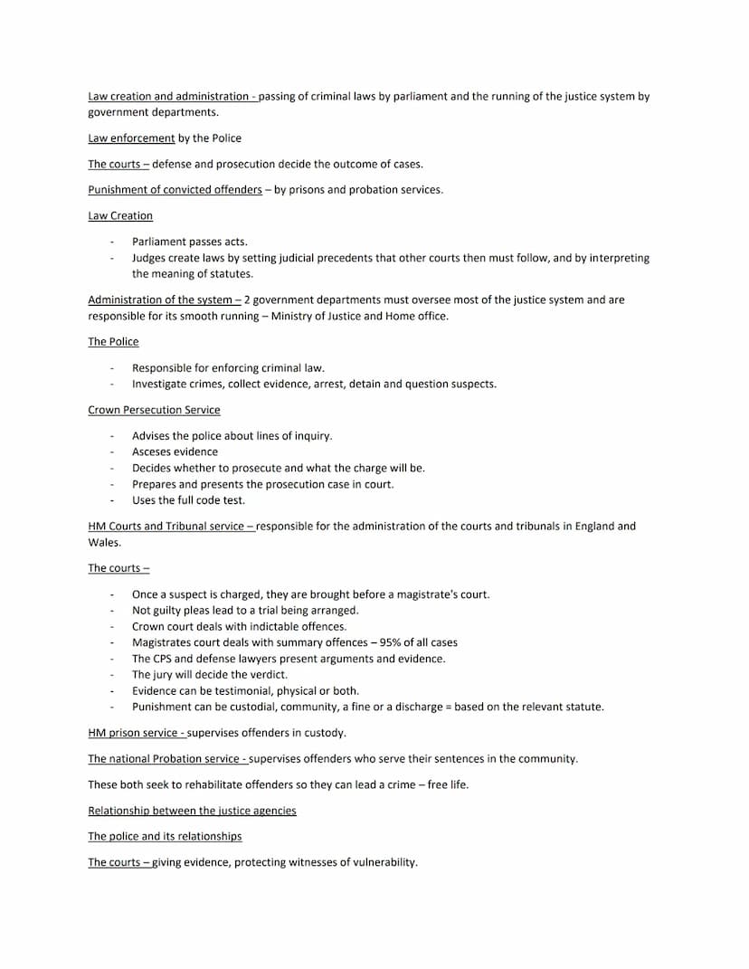 Criminology Unit 4 Notes.
AC1.1 Law making.
The law in England and Wales is made within the government through parliament and the judiciary.