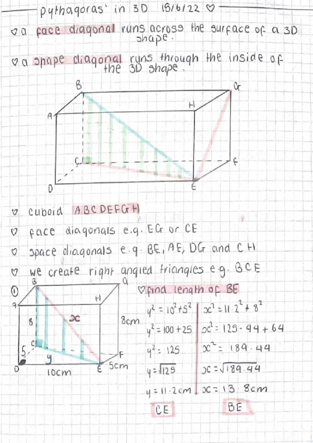 How to Find Space and Face Diagonals in a Cuboid Using the Pythagorean Theorem